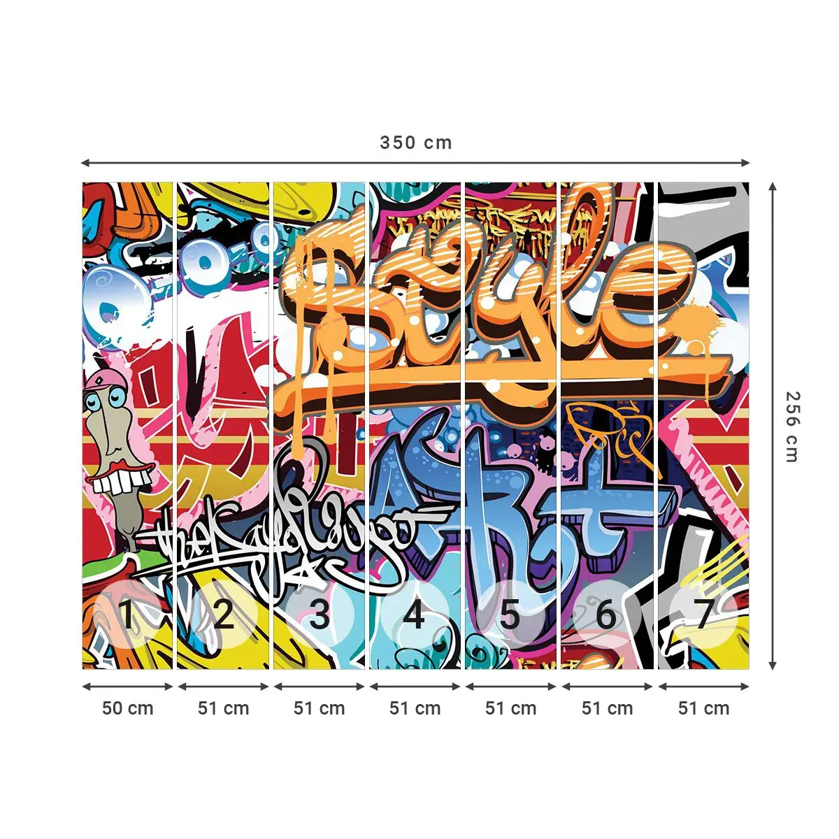 Self-Adhesive Photo Wallpaper Deluxe Sticker - Murals, Murals, Murals… - Graffiti, Piece, Modern Pattern - 350x256 cm