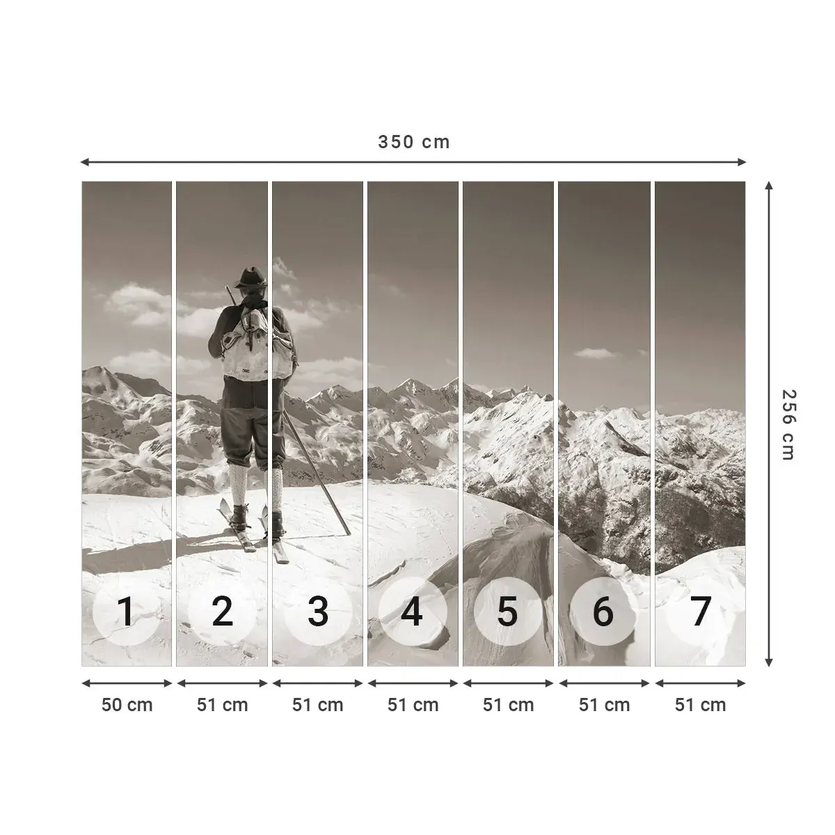 Papel de Parede Autocolante Deluxe Sticker - E as montanhas são as mesmas - Paisagem, Montanhas, Esquiador - 350x256 cm