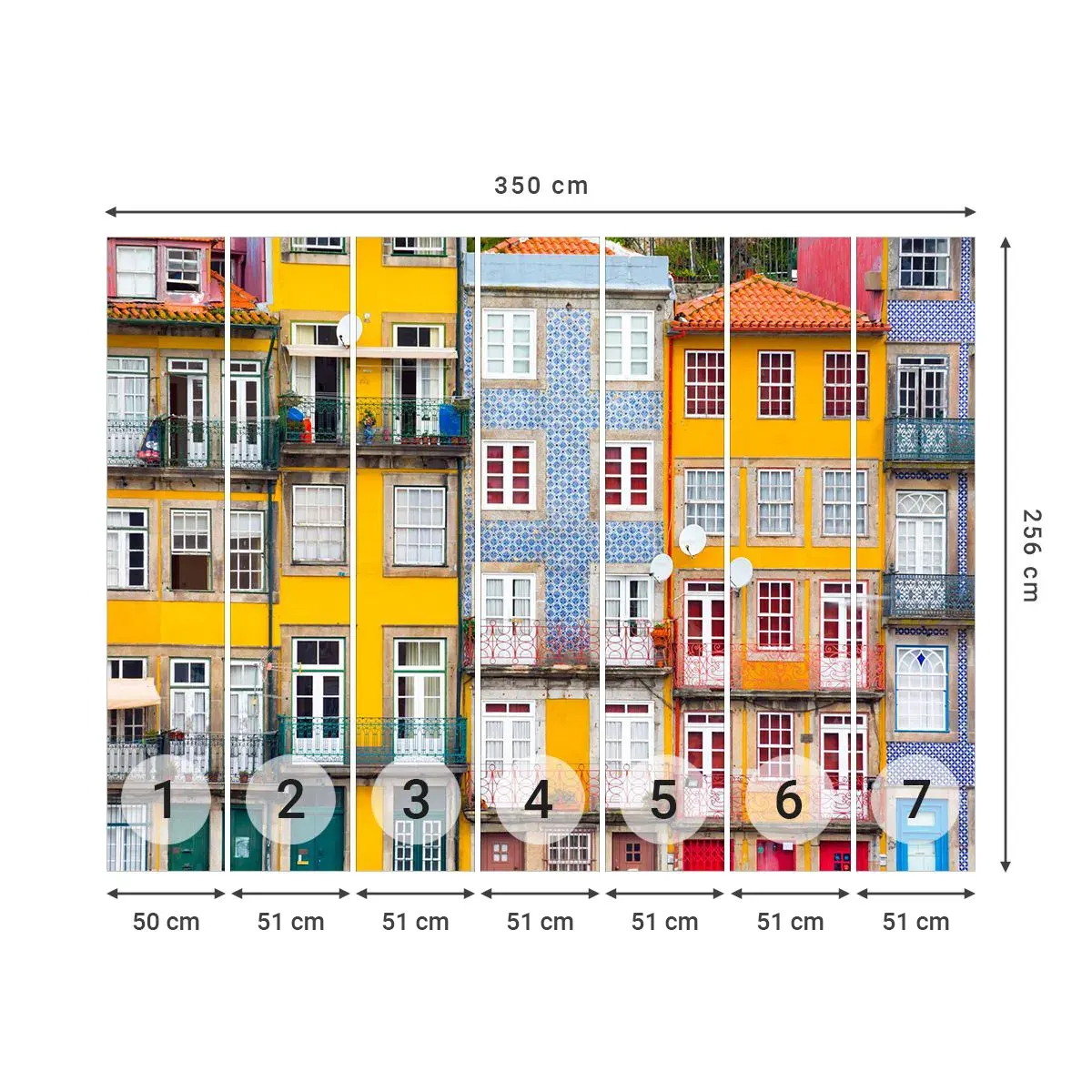 Tapet Autoadeziv Deluxe Sticker - Culorile orașului vechi - Oraș, Porto, Arhitectură - 350x256 cm