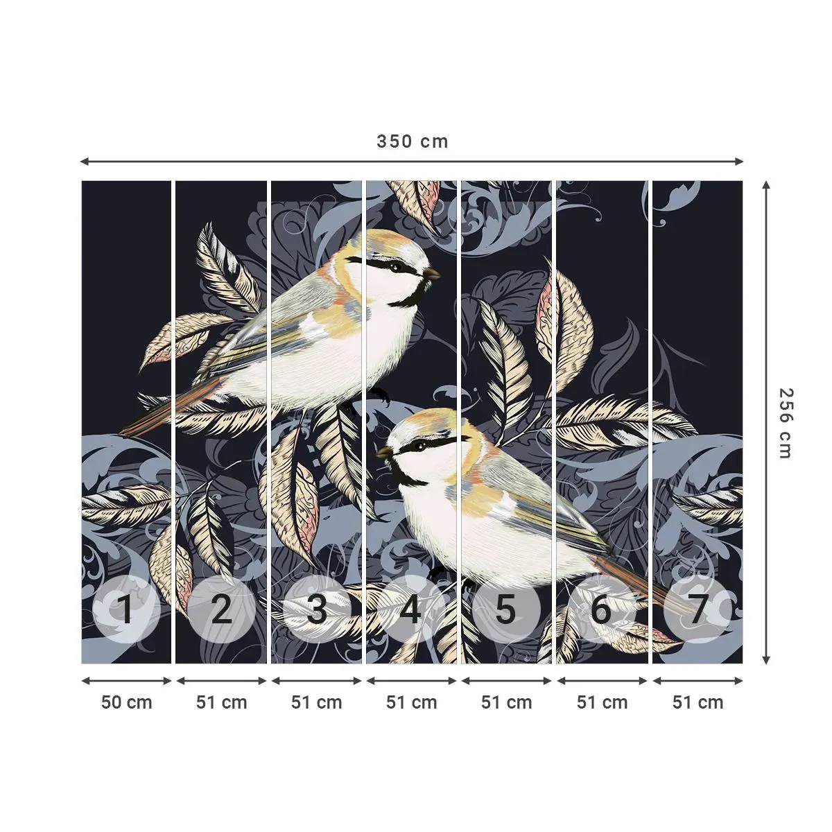 Selbstklebende Fototapete Deluxe Sticker - Gelb-blauer Triller - Abstraktion, Vögel, Blätter - 350x256 cm