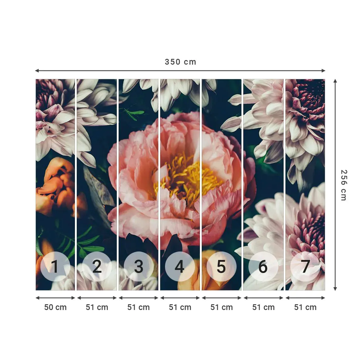 Tapet Autoadeziv Deluxe Sticker - Cu splendoare barocă - Flori, Bujor, Buchet de flori - 350x256 cm