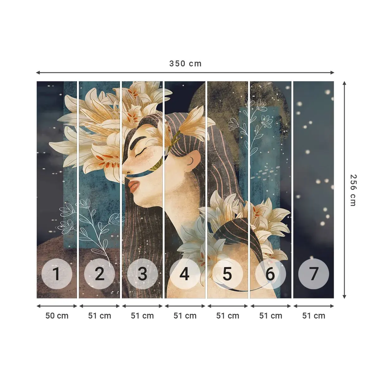 Papel de Parede Autocolante Deluxe Sticker - O conto da princesa com lírios - Abstração, Mulher, Flores - 350x256 cm