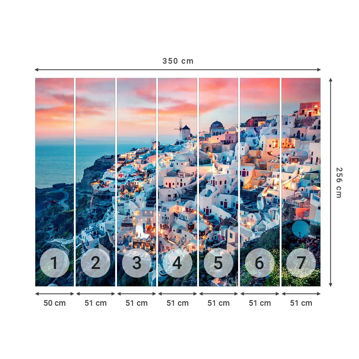 Selbstklebende Fototapete Deluxe Sticker - Dein toller griechischer Urlaub - Landschaft, Griechenland, Santorin - 350x256 cm