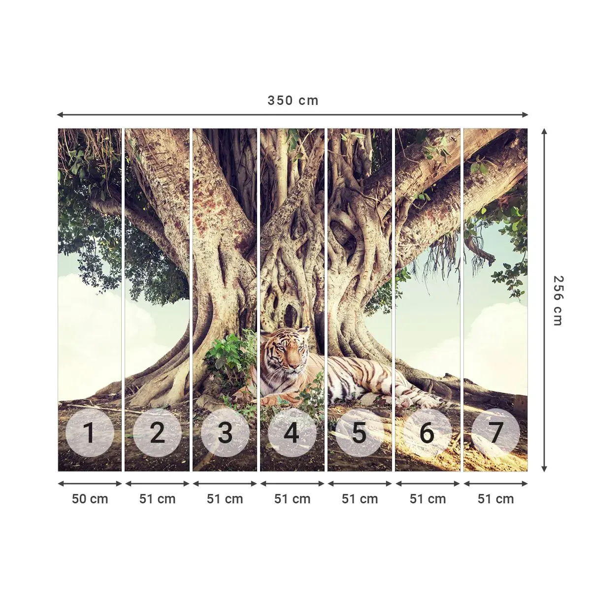 Fototapet Selvklæbende Deluxe Sticker - Udsigt fra Første Mosebog - Bengalsk tiger, Indien, Landskab - 350x256 cm