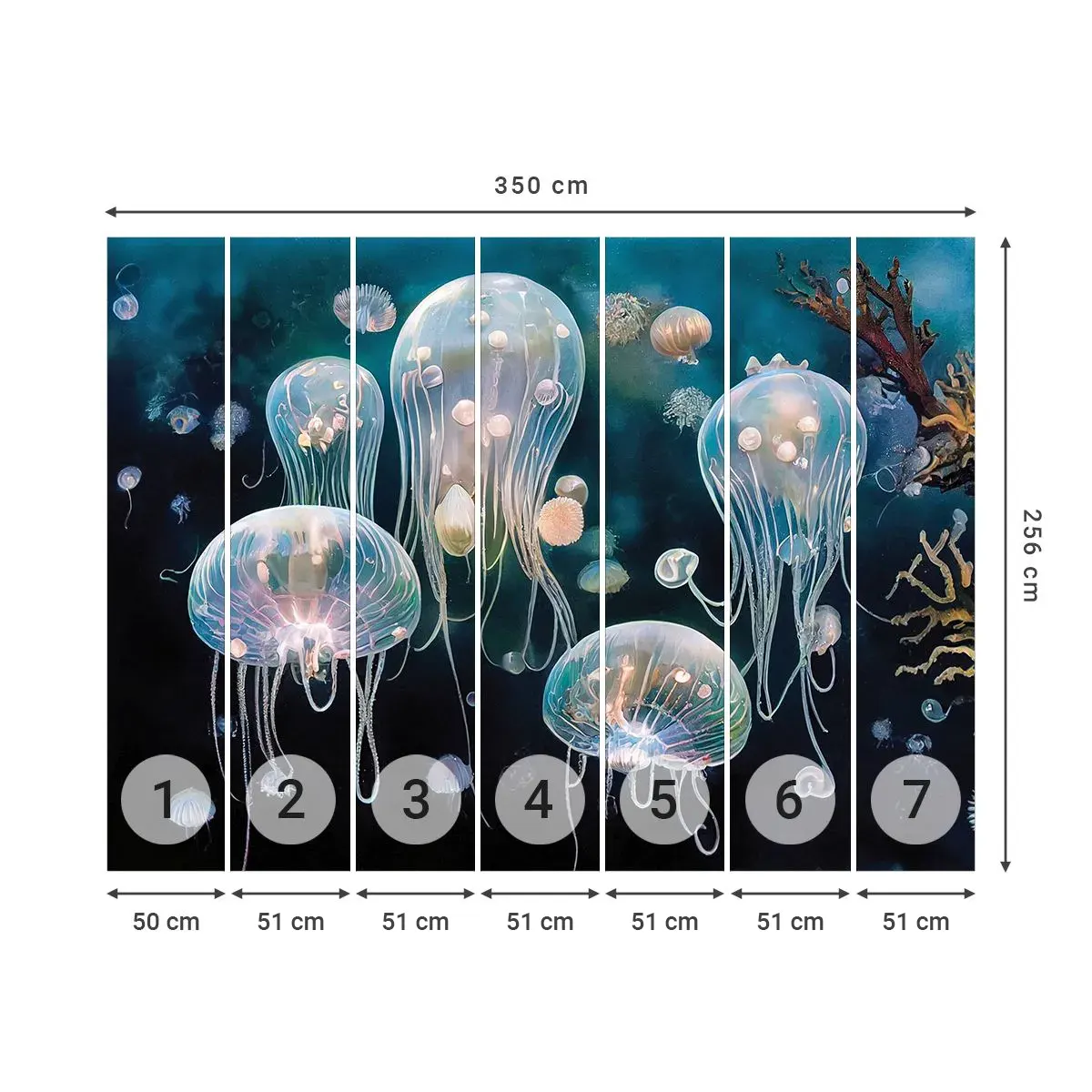 Tapet Autoadeziv Deluxe Sticker - Balul subacvatic - meduze, Animale, Adâncimi - 350x256 cm