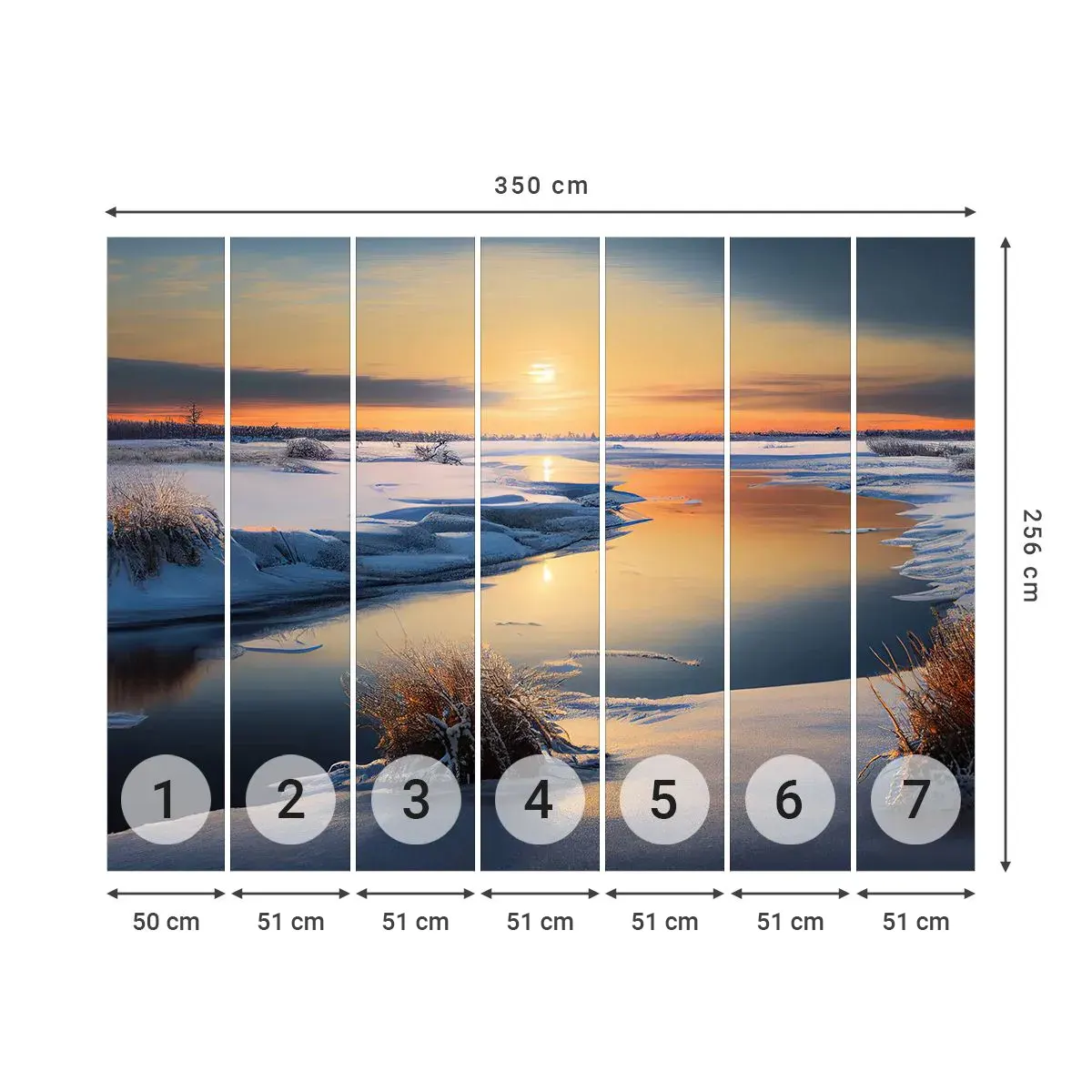 Tapet Autoadeziv Deluxe Sticker - Apus de soare pe timp de iarnă - Iarnă, Râu, Peisaj - 350x256 cm