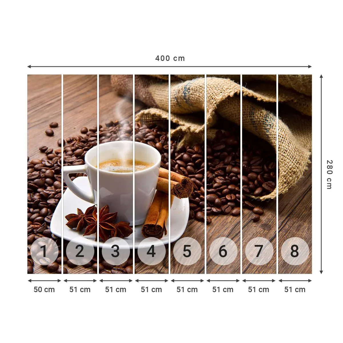 Fototapeta Samoprzylepna Deluxe Sticker - Korzenny smak i aromat - Gastronomia, Kawa, Cynamon - 400x280 cm