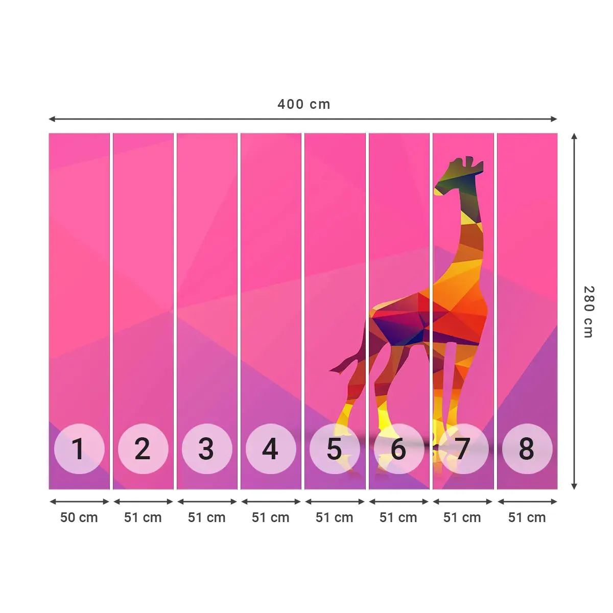 Selbstklebende Fototapete Deluxe Sticker - In den Farben der Savanne - Tiere, Giraffe, Geometrische Figur - 400x280 cm