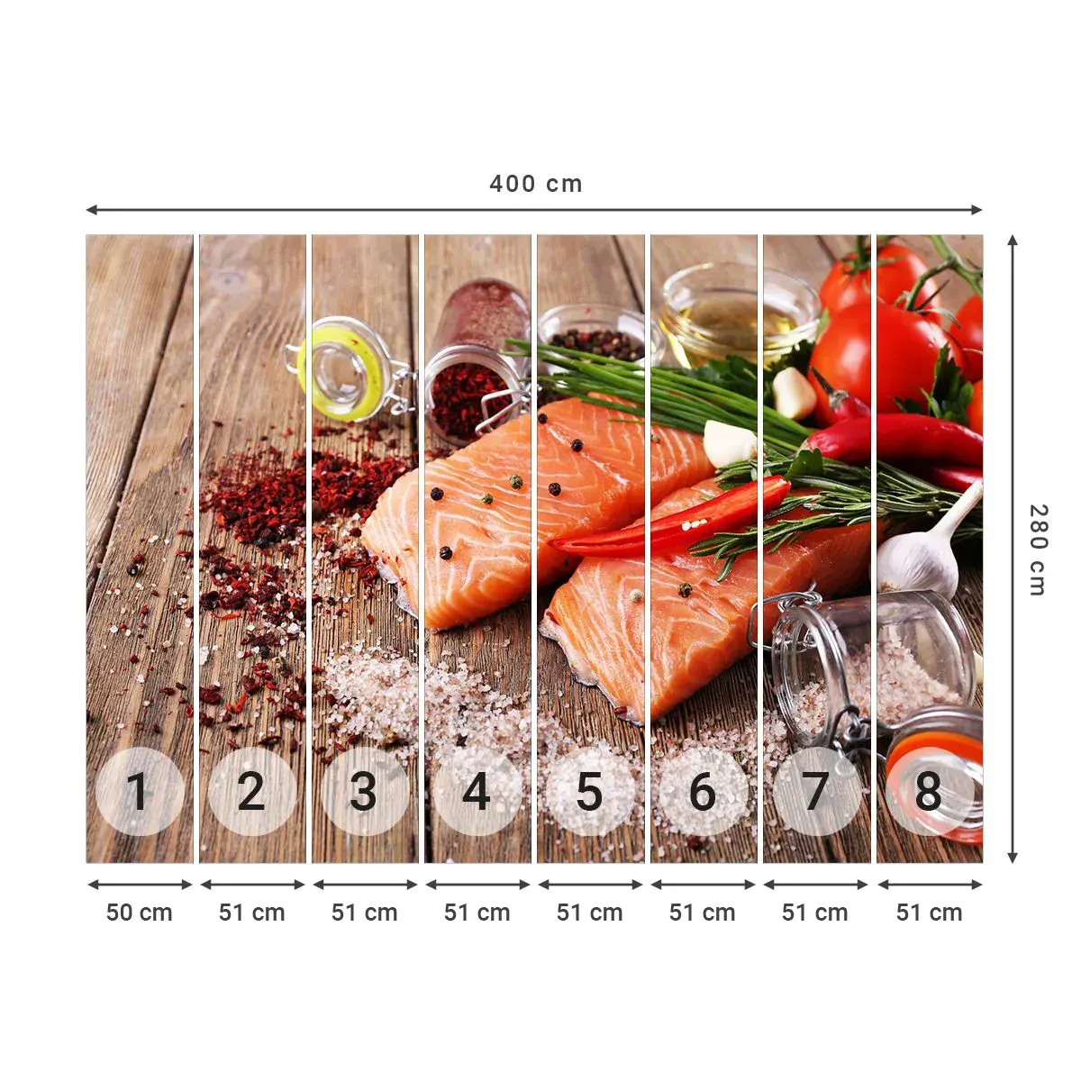 Fotomural Autadhesivo Deluxe Sticker - Una aventura noruega en la cocina - Gastronomía, Salmón, Especias - 400x280 cm