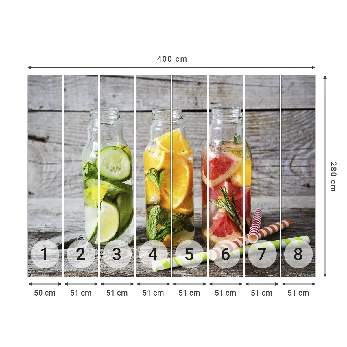 Selbstklebende Fototapete Deluxe Sticker - Von Natur aus gesund - Gastronomie, Fruchtiges Getränk, Obst - 400x280 cm