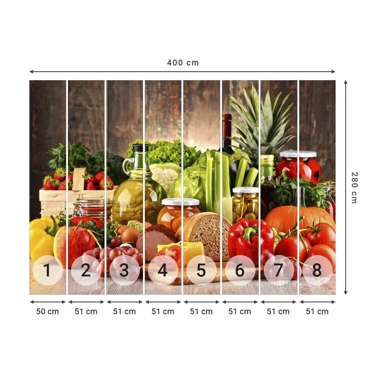 Tapet Autoadeziv Deluxe Sticker - Afumate, prăjite, marinate - Gastronomie, Legume, Fructe - 400x280 cm