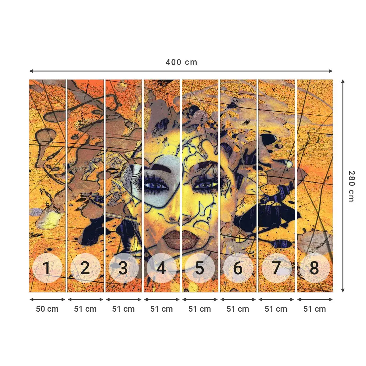 Självhäftande Fototapet Deluxe Sticker - Solig skönhet - Abstraktion, Kvinnans ansikte, Ögon - 400x280 cm