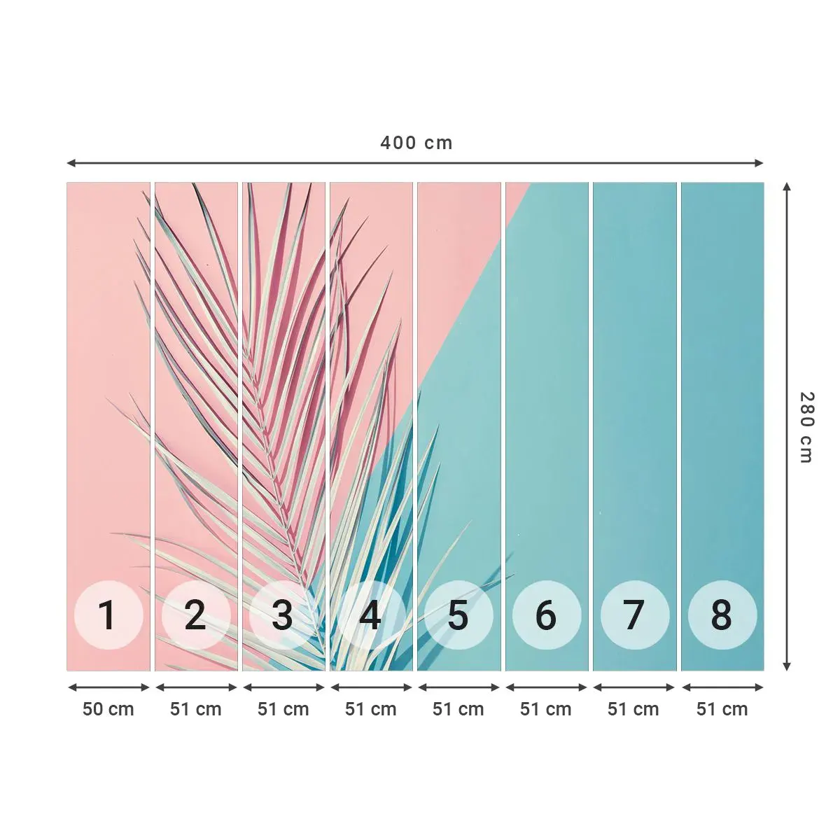 Självhäftande Fototapet Deluxe Sticker - Tropisk impression - Palmblad, Abstraktion, Grafik - 400x280 cm