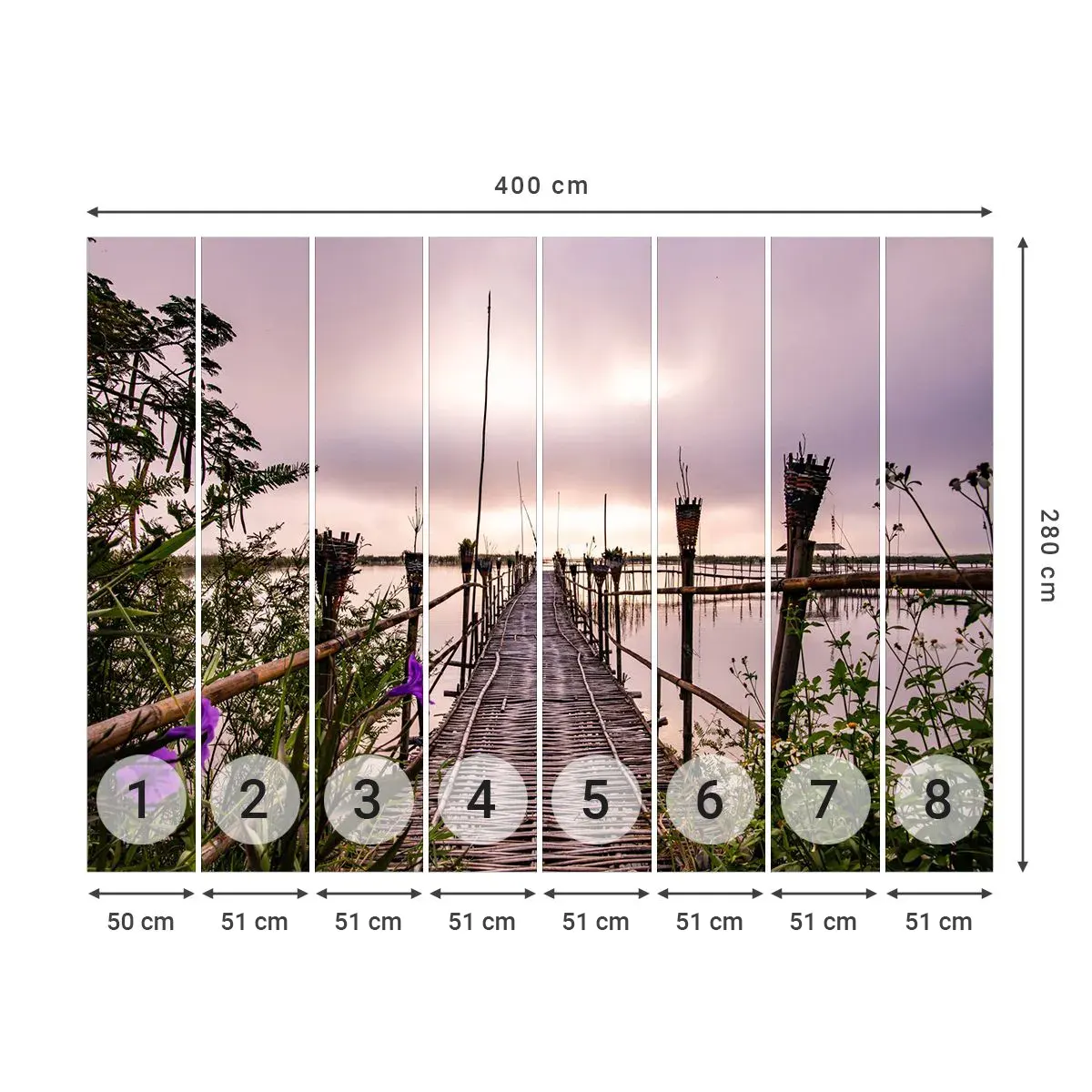 Zelfklevend Fotobehang Deluxe Sticker - Rust en stilte van Azië - Landschap, Rivier, Bamboe - 400x280 cm