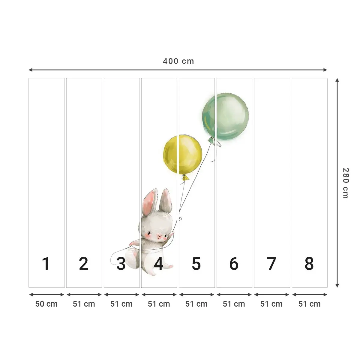 Öntapadós Fotótapéta Deluxe Sticker - Én is repülök! - Gyerekeknek, Nyúl, Színes léggömbök - 400x280 cm