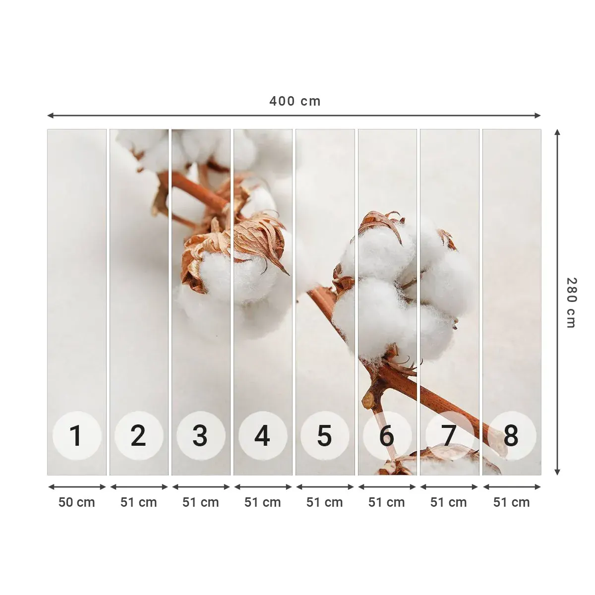 Selbstklebende Fototapete Deluxe Sticker - Nur umarmen - Baumwollblume, Blume, Baumwollzweig - 400x280 cm