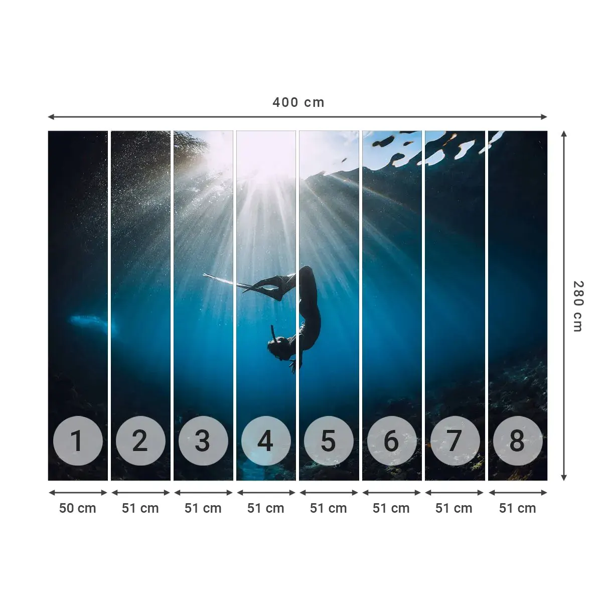 Tapet Autoadeziv Deluxe Sticker - Dans subacvatic - Peștera subacvatică, Raze de soare, Scufundări - 400x280 cm