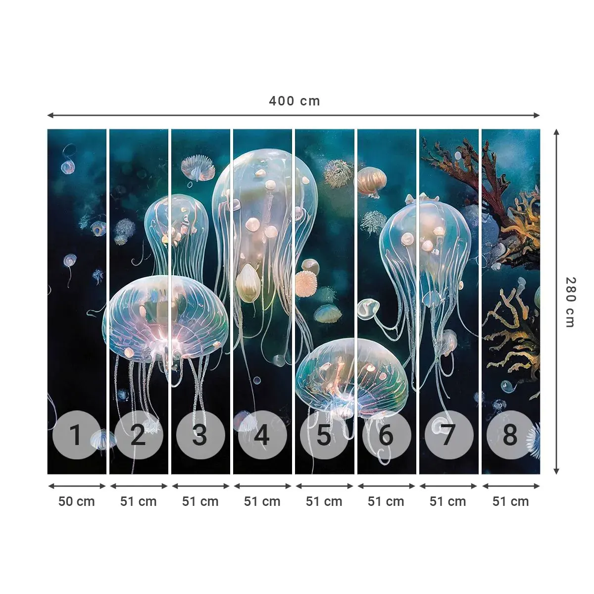 Tapet Autoadeziv Deluxe Sticker - Balul subacvatic - meduze, Animale, Adâncimi - 400x280 cm