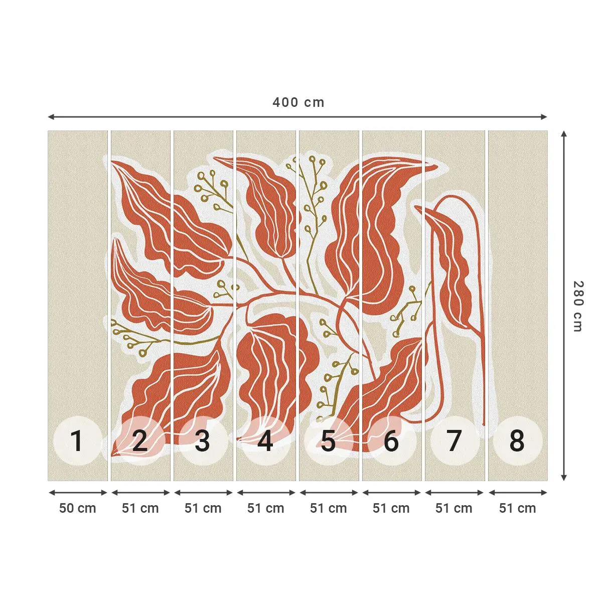 Selbstklebende Fototapete Deluxe Sticker - Im Folkstil und korallenartig - Boho, Botanisch, Blumen - 400x280 cm