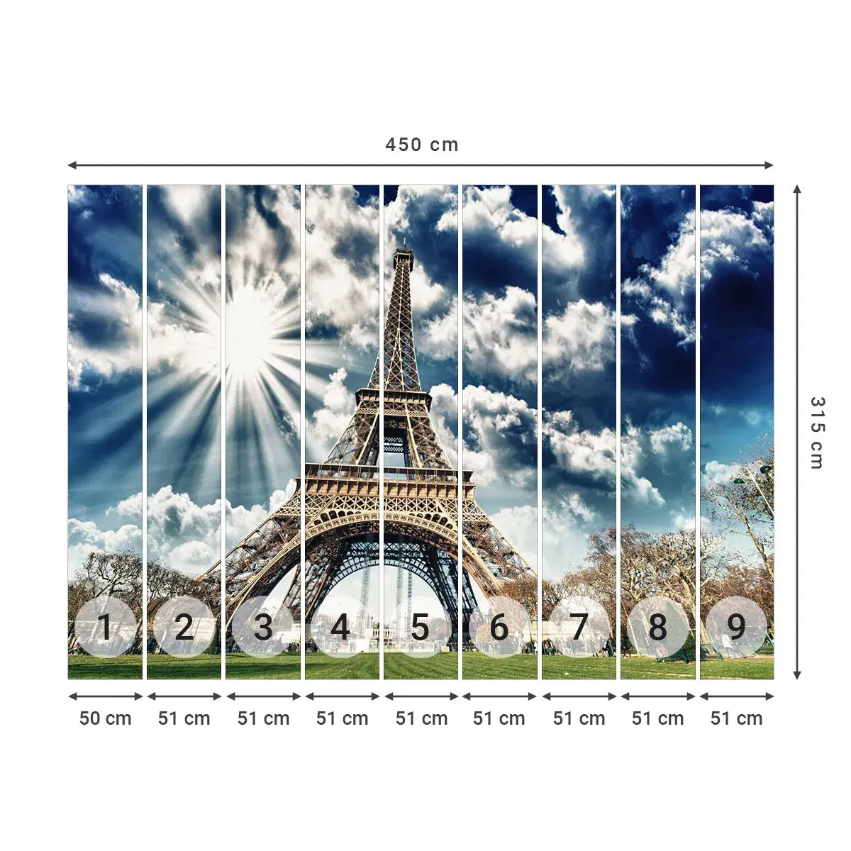 Papel de Parede Autocolante Deluxe Sticker - A única sob o sol - Torre Eiffel, Paris, Arquitetura - 450x315 cm