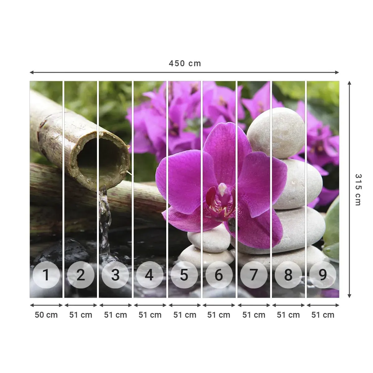 Selbstklebende Fototapete Deluxe Sticker - Du ruhst dich schon aus - Blumen, Bambus, Orchidee - 450x315 cm