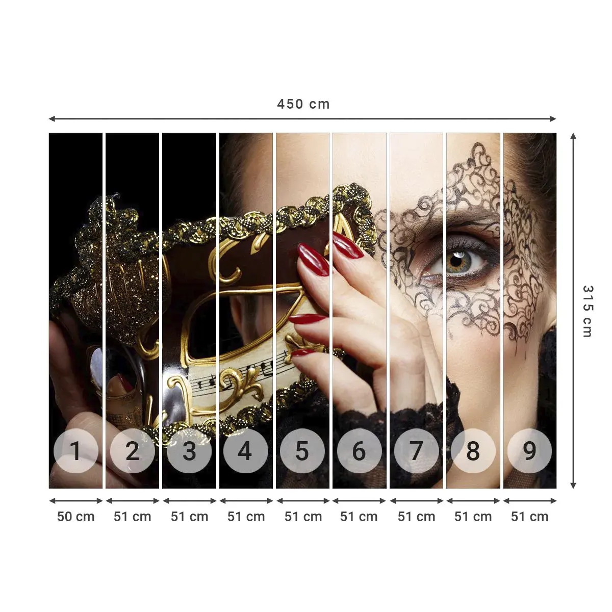 Self-Adhesive Photo Wallpaper Deluxe Sticker - My World Is Baroque - Woman, Venetian mask, Ball - 450x315 cm