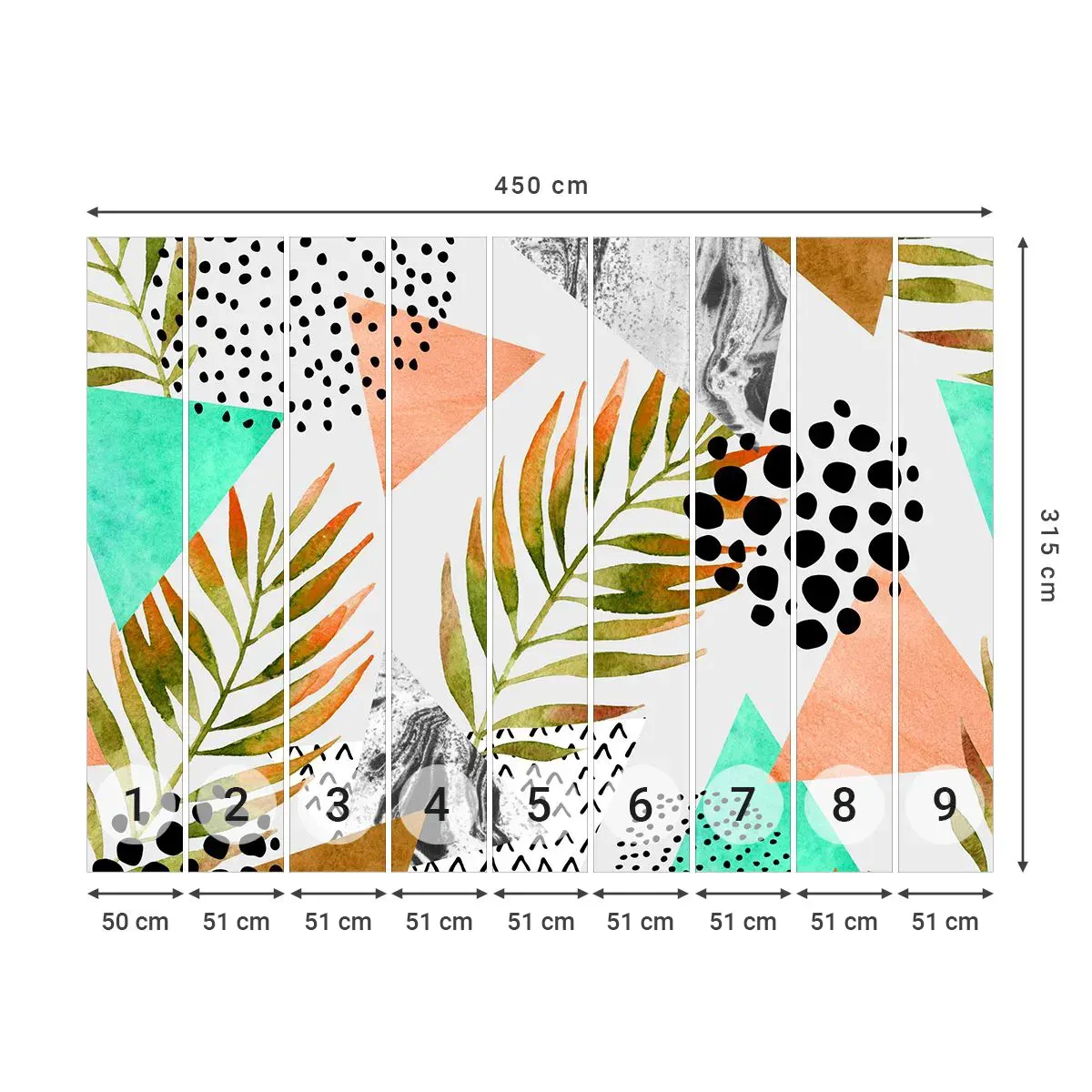 Selbstklebende Fototapete Deluxe Sticker - Dekoration mit Palmblatt - Palmblatt, Grafik, Stück - 450x315 cm