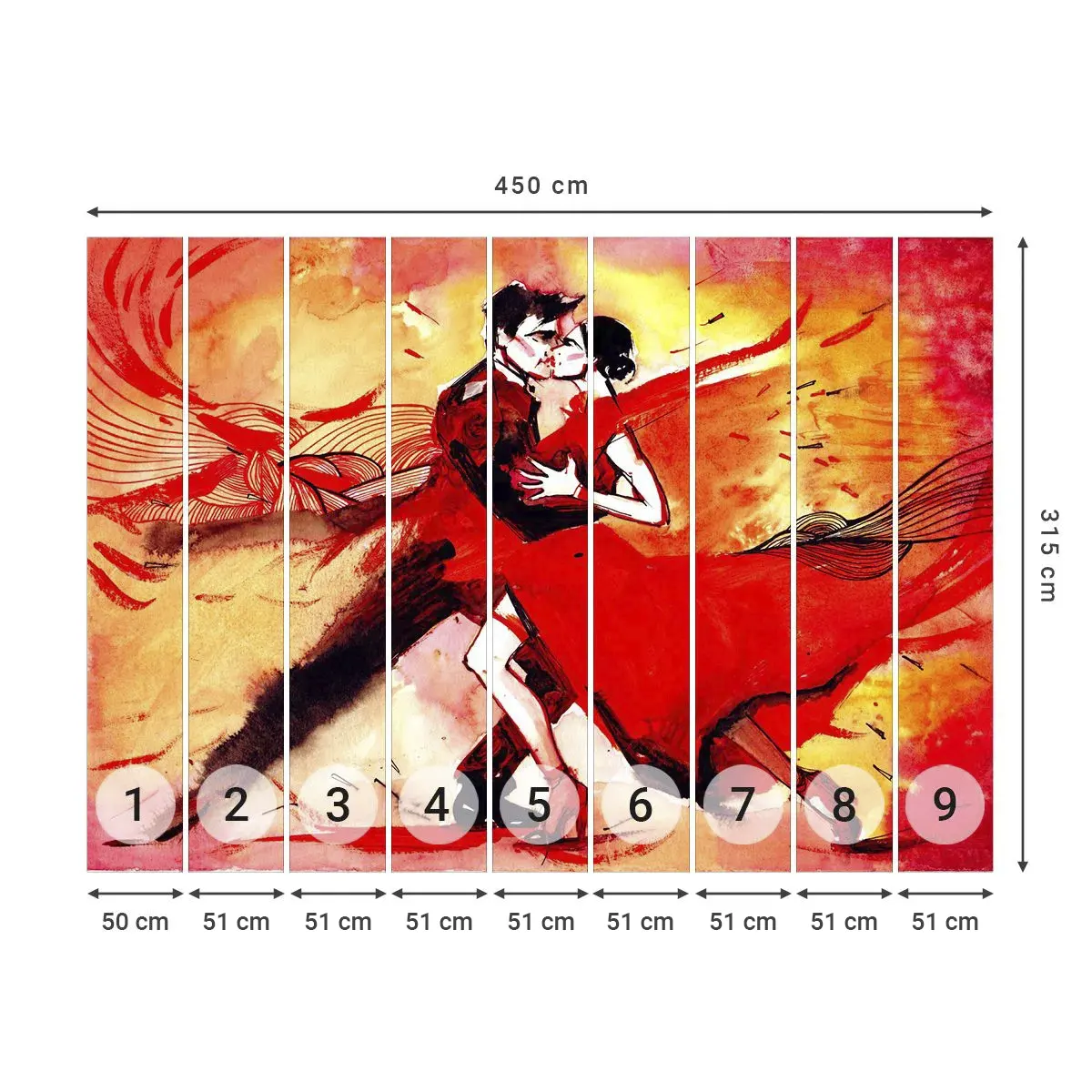 Fotomurali Autoadesivo Deluxe Sticker - Il ritmo porpora della passione - Astrazione, Danza, Tango - 450x315 cm