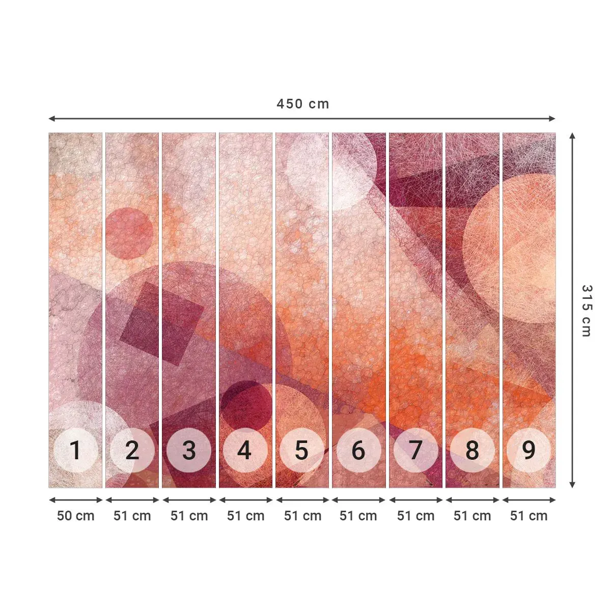 Självhäftande Fototapet Deluxe Sticker - Geometriska omvandlingar i rosa - Abstraktion, Bit, Modernt mönster - 450x315 cm