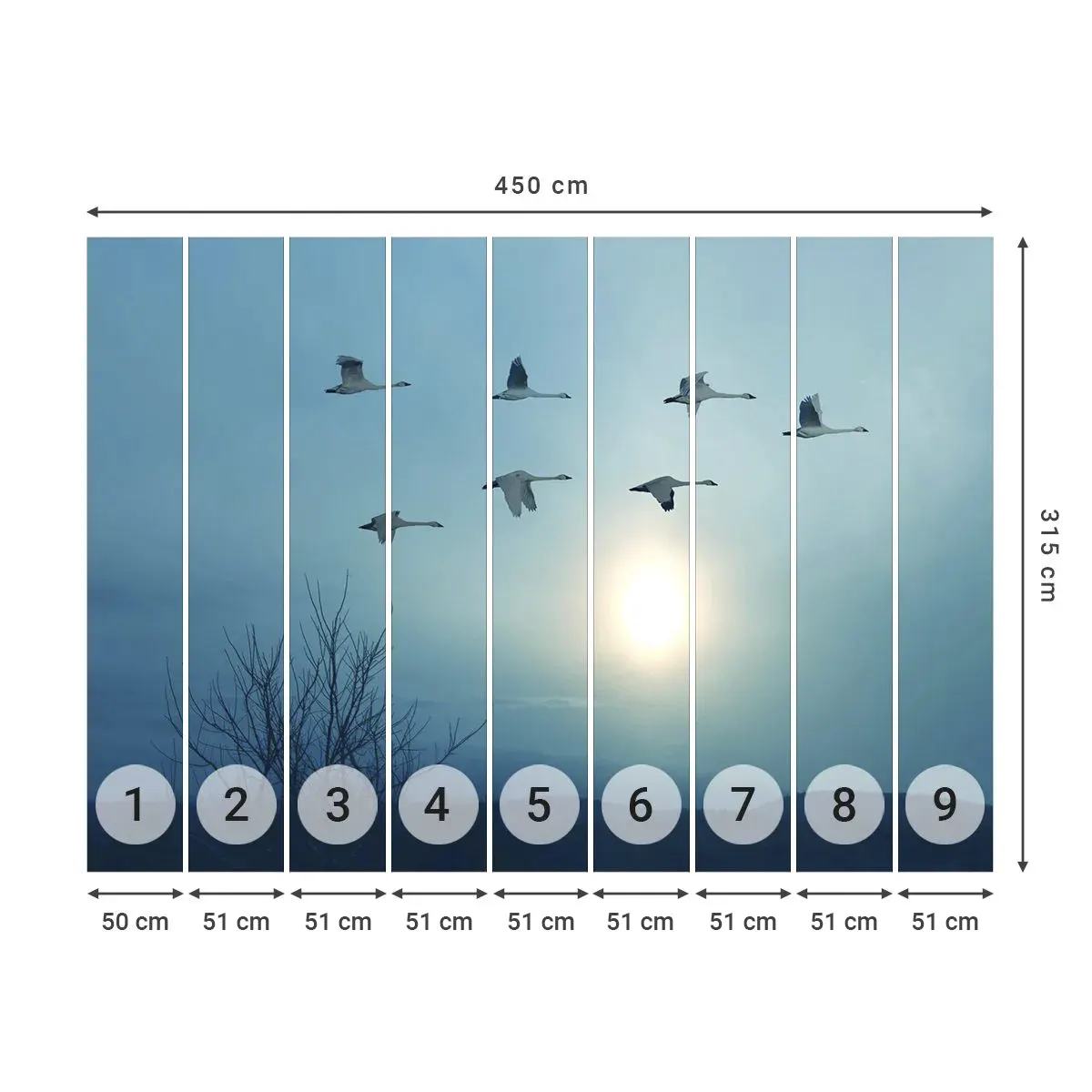 Papier Peint Autocollant Deluxe Sticker - Dis au revoir à l'été pour un an - Paysage, Cigogne, Des oiseaux - 450x315 cm