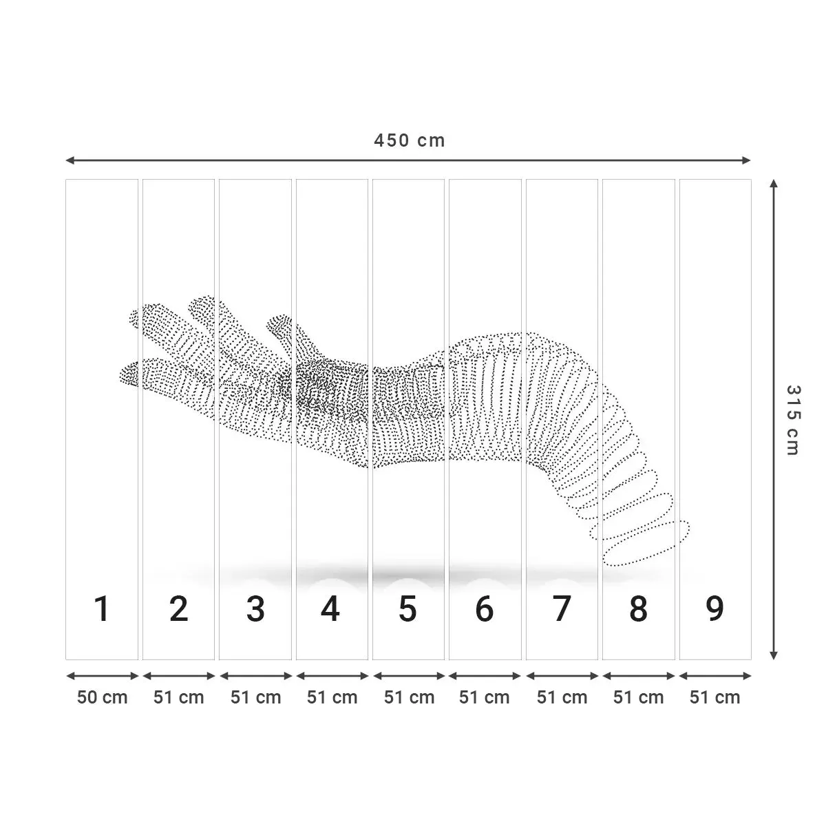 Selbstklebende Fototapete Deluxe Sticker - Federnde Hand - Abstraktion, Grafik, Hand - 450x315 cm