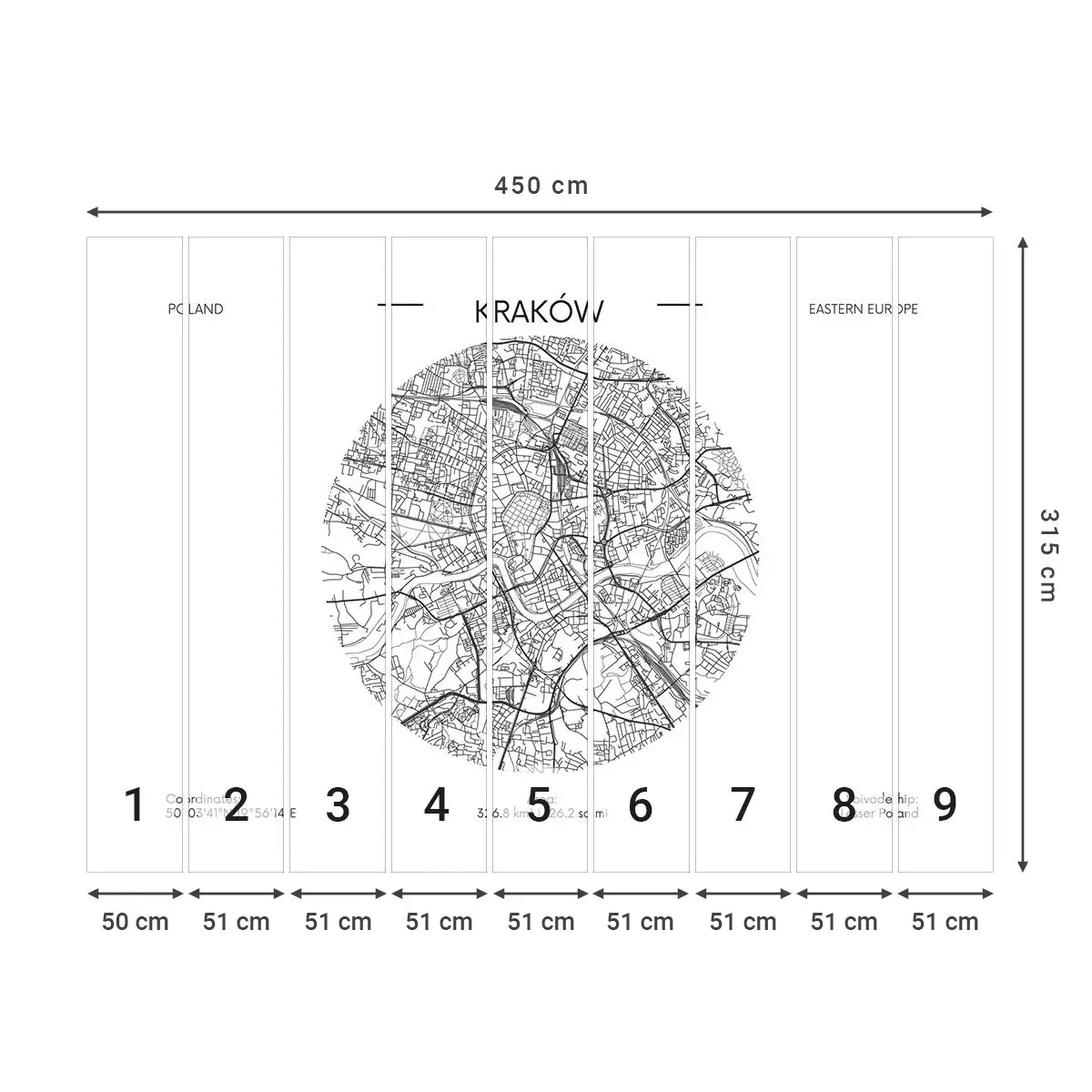 Tapet Autoadeziv Deluxe Sticker - Anatomia Cracoviei - Hartă, Cracovia, Polonia - 450x315 cm