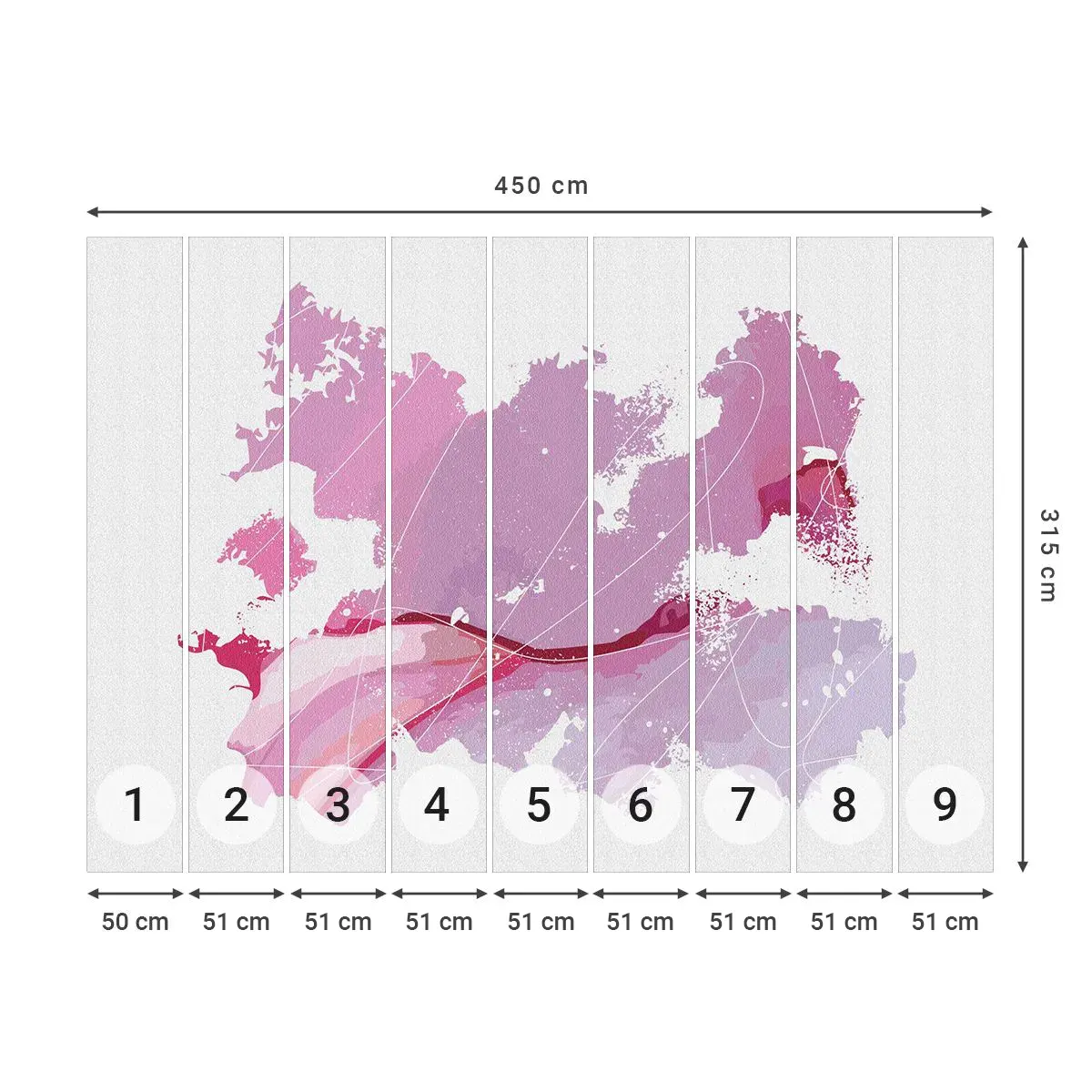 Papel de Parede Autocolante Deluxe Sticker - Mapa do mundo rosa - Minimalismo, Pastel, Mapa - 450x315 cm