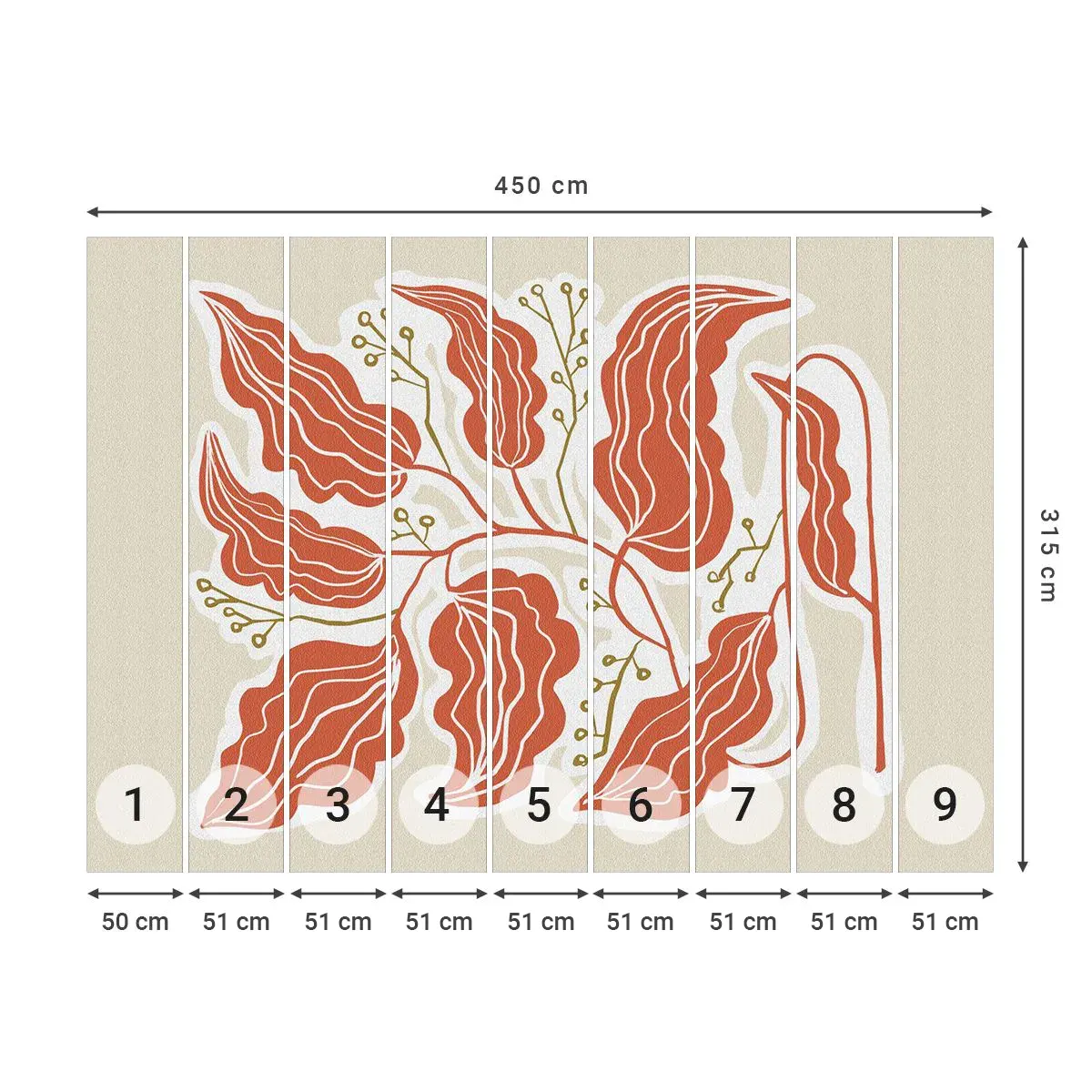 Fototapeta Samoprzylepna Deluxe Sticker - Ludowo i koralowo - Boho, Botaniczny, Kwiaty - 450x315 cm