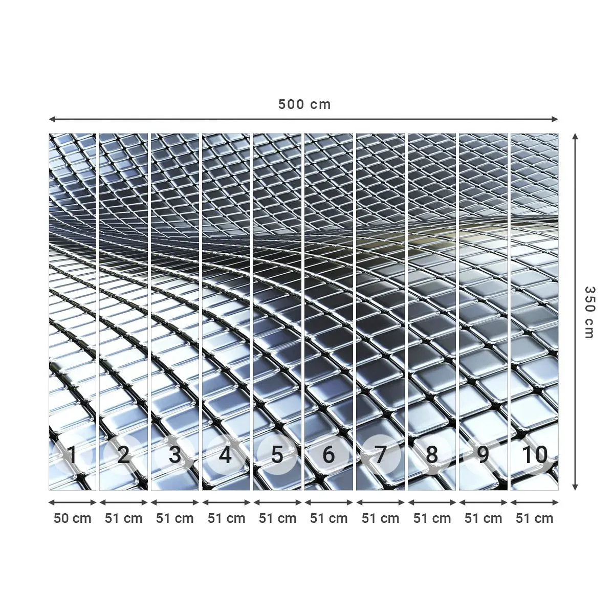 Självhäftande Fototapet Deluxe Sticker - Metallisk silver våg - Abstraktion, Grafik, Bit - 500x350 cm