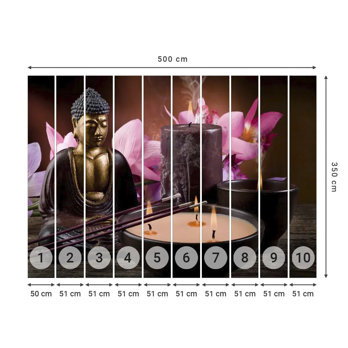 Tapet Autoadeziv Deluxe Sticker - Eliberați mintea, calmați corpul - Buddha, Religie, Flori - 500x350 cm