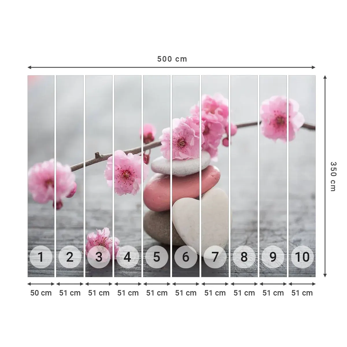 Papier Peint Autocollant Deluxe Sticker - Le bonheur avec une fleur de cerisier - Cœur, Fleur, Des pierres - 500x350 cm