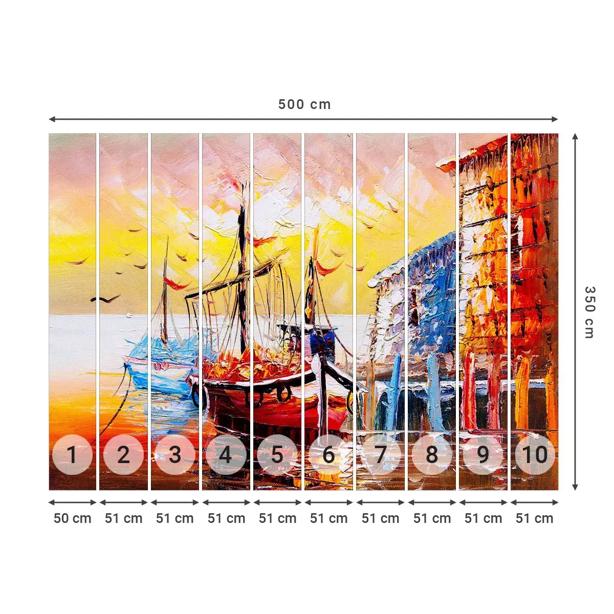 Selbstklebende Fototapete Deluxe Sticker - Glückliche Rückkehr - Landschaft, Fischerhafen, Boote - 500x350 cm