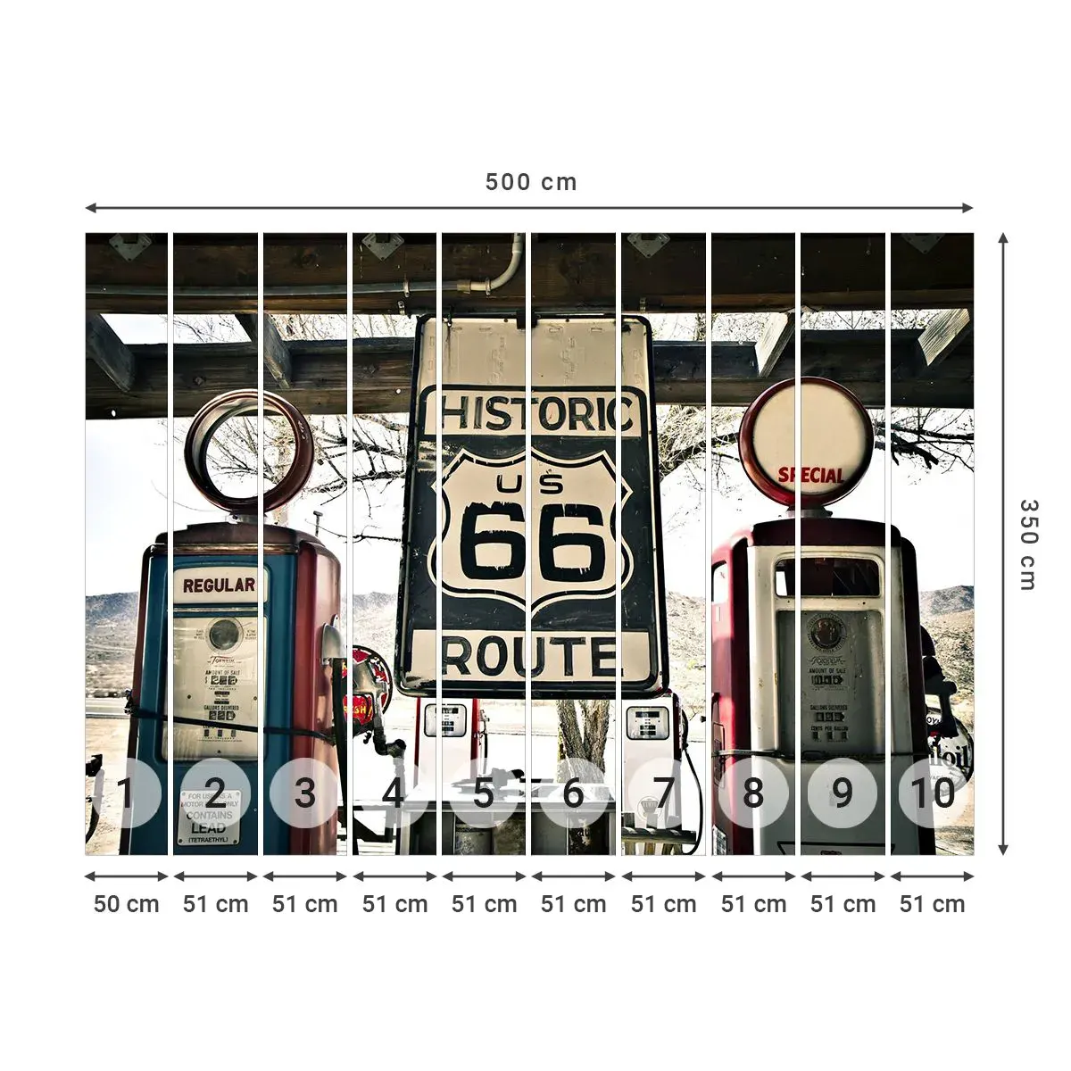 Zelfklevend Fotobehang Deluxe Sticker - Amerikaanse retro reis - Vintage, Route 66, Route 66 - 500x350 cm