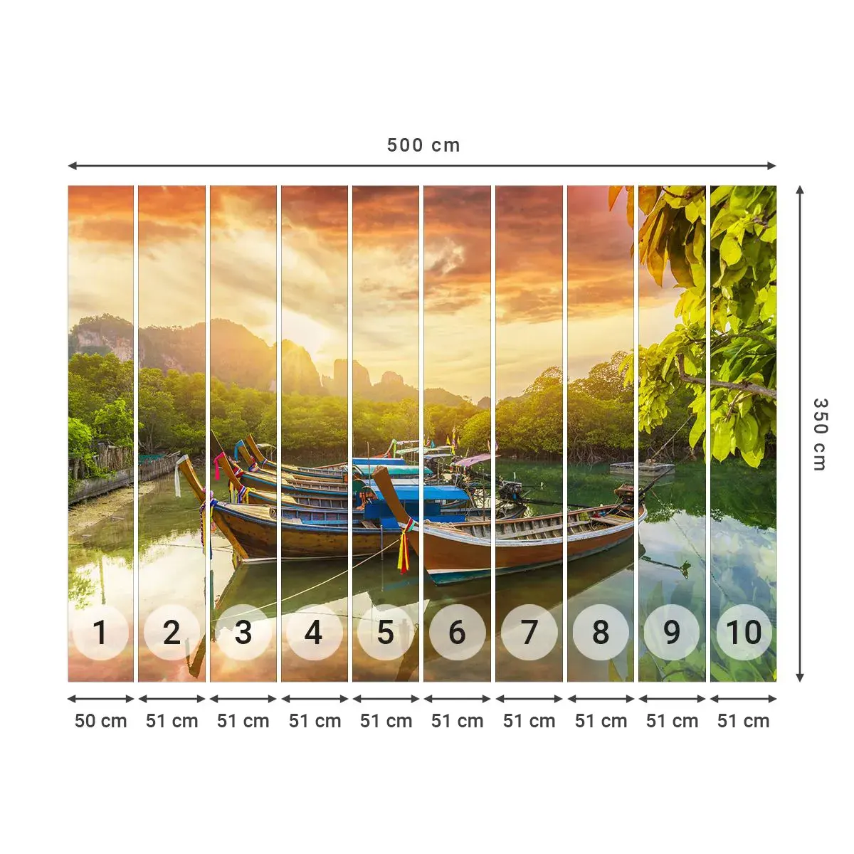 Papel de Parede Autocolante Deluxe Sticker - Antes de um dia agitado - Paisagem, Tailândia, Mar - 500x350 cm