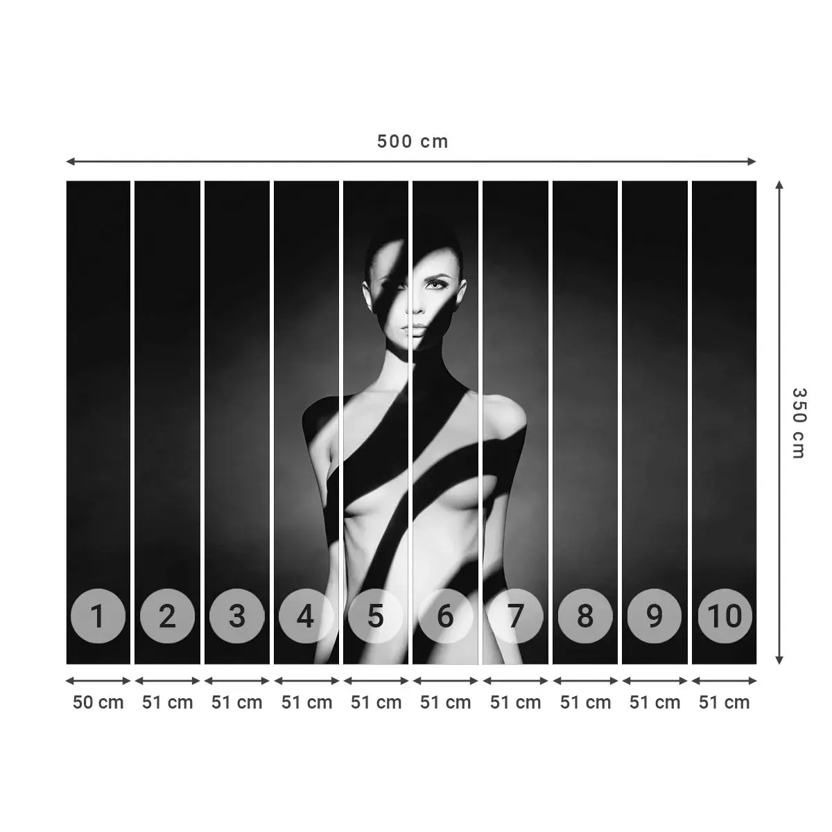 Fotomural Autadhesivo Deluxe Sticker - En la luz y en la sombra - Mujer, Cuerpo, Pedazo - 500x350 cm