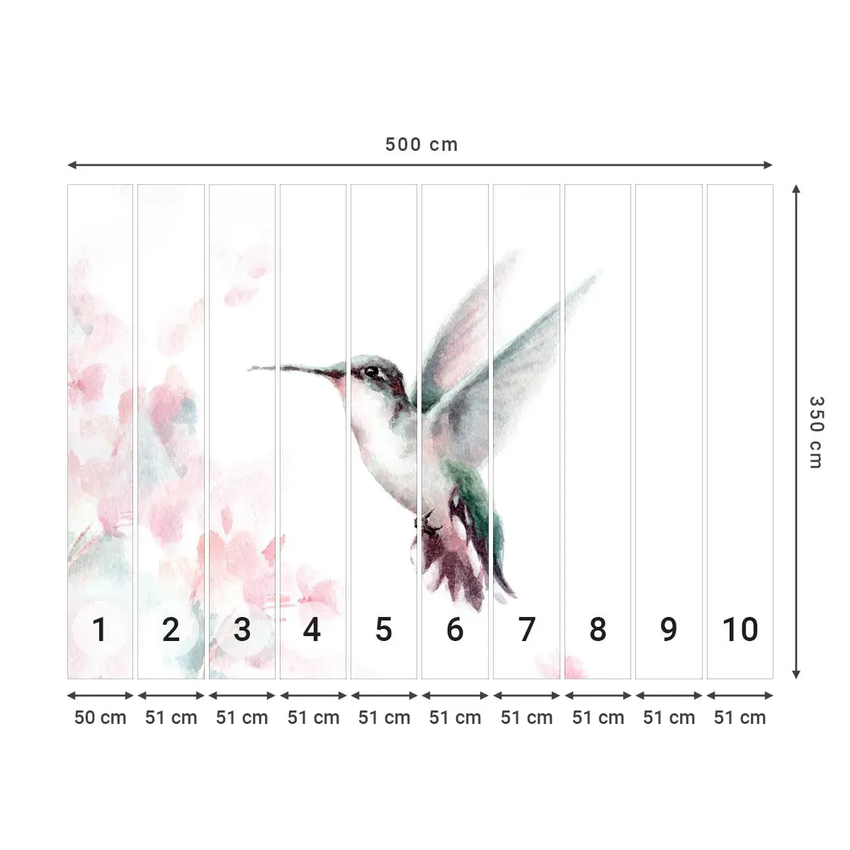 Selbstklebende Fototapete Deluxe Sticker - Im Flattern gehalten - Kolibri, Vogel, Stück - 500x350 cm