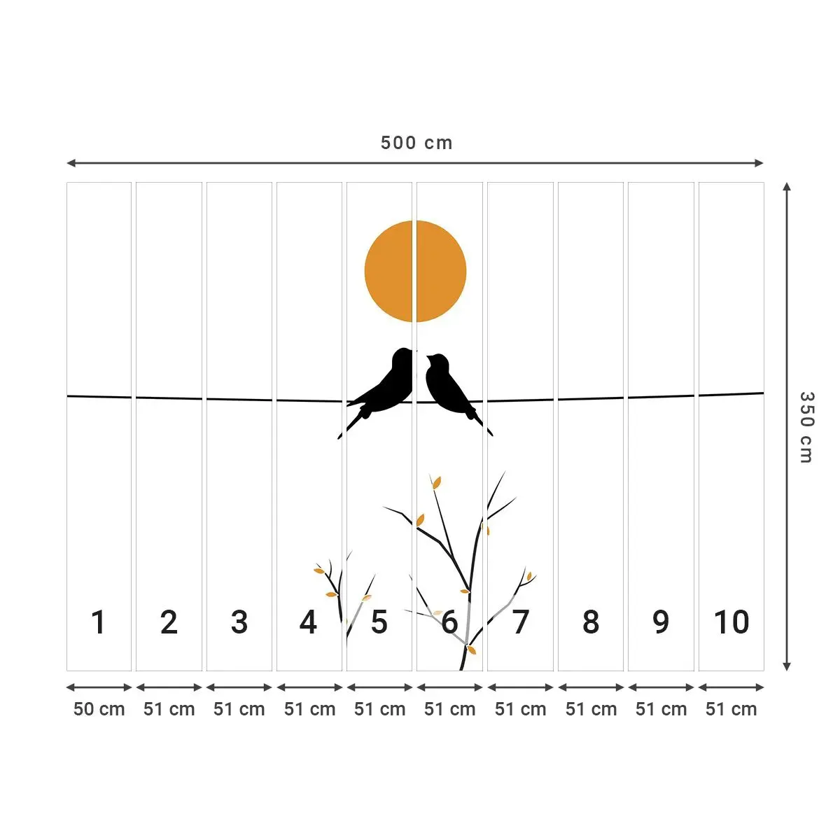 Selbstklebende Fototapete Deluxe Sticker - Abend der Nachtigallen - Abstraktion, Vögel, Grafik - 500x350 cm