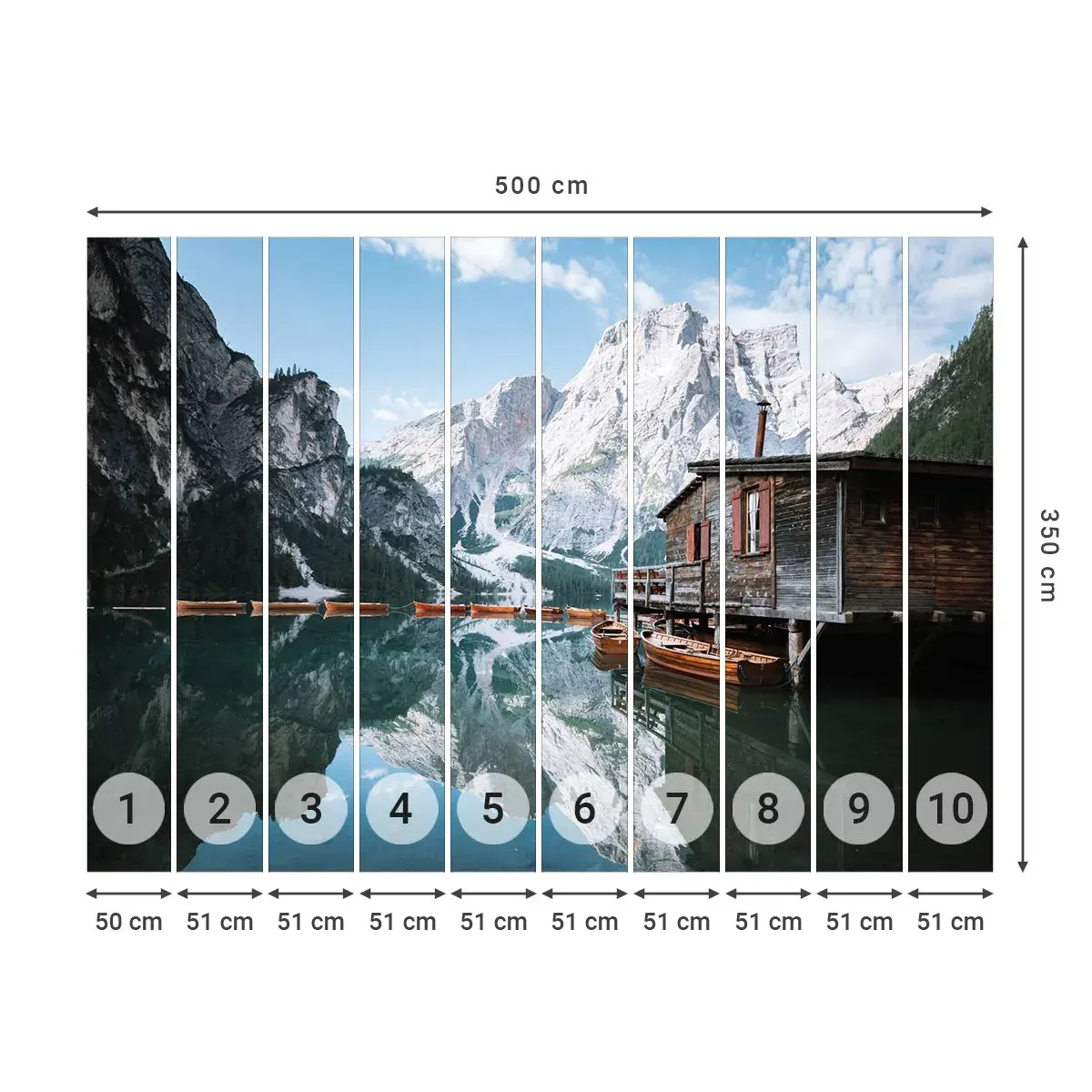 Zelfklevend Fotobehang Deluxe Sticker - Een kristalheldere bergochtend - Berglandschap, Zon, Meer - 500x350 cm