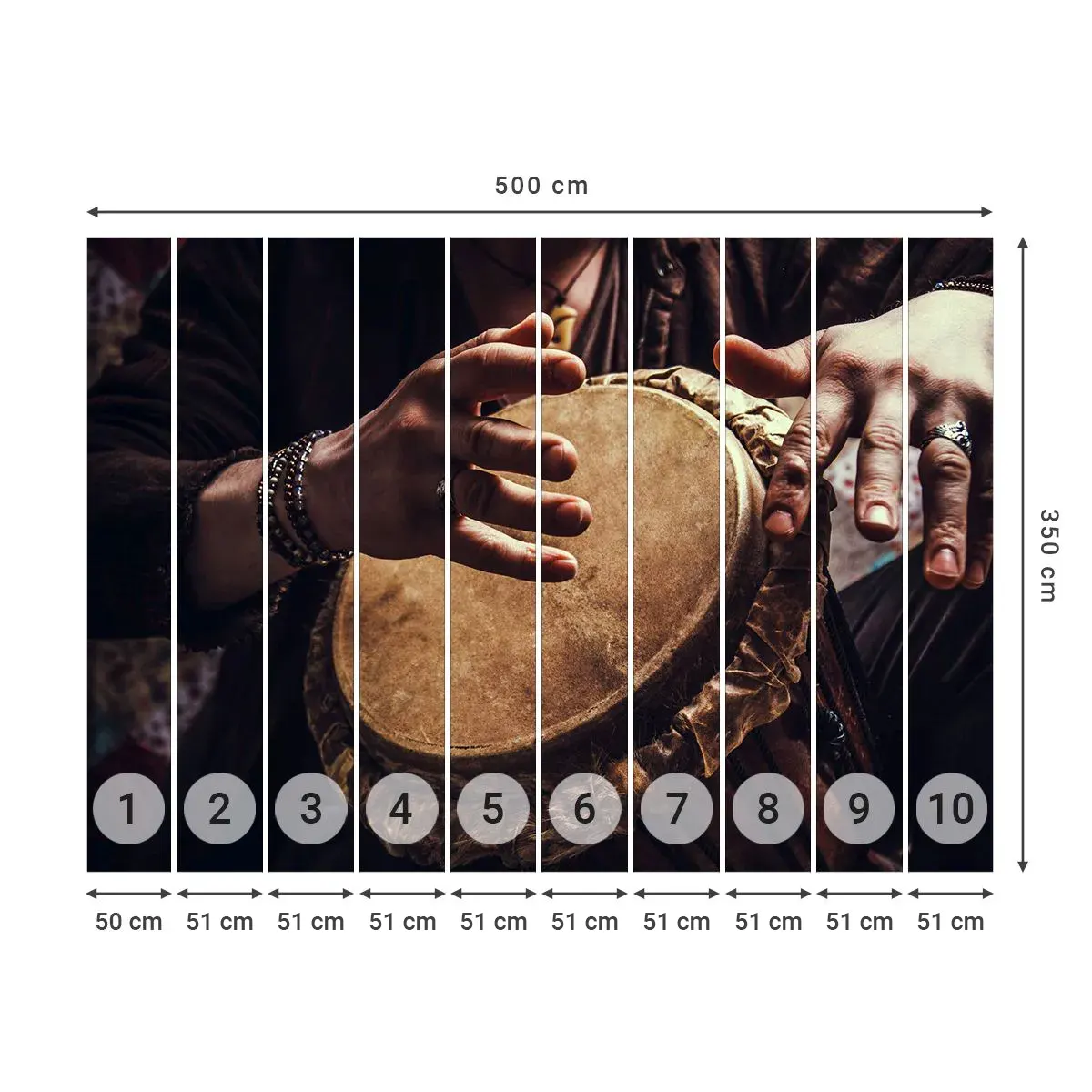 Selbstklebende Fototapete Deluxe Sticker - Im Rhythmus des Herzens - Trommelspiel, Afrika, Musik - 500x350 cm