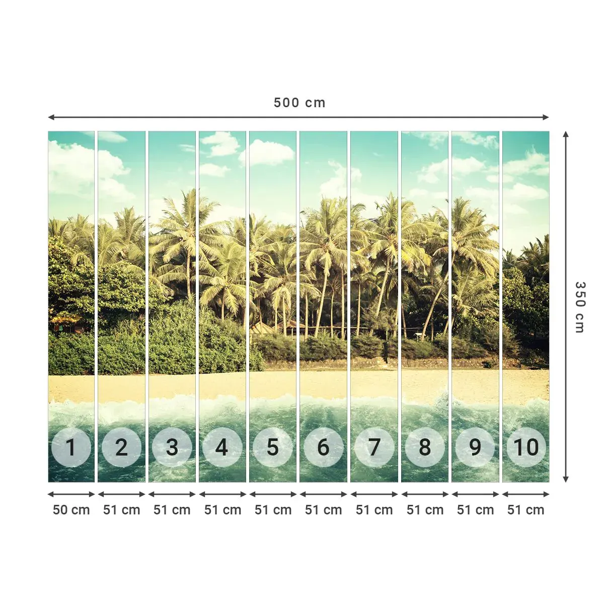 Fotomural Autadhesivo Deluxe Sticker - ¿Qué tal aquí? - Paisaje, Playa, Palmera de cocos - 500x350 cm