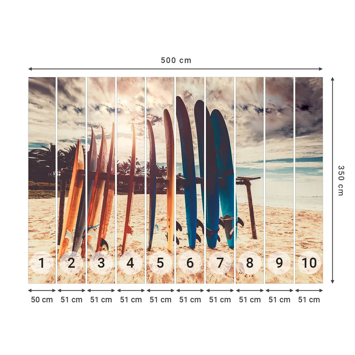 Papel de Parede Autocolante Deluxe Sticker - Boa noite, até amanhã - Surfar, Paisagem, Prancha de surfe - 500x350 cm