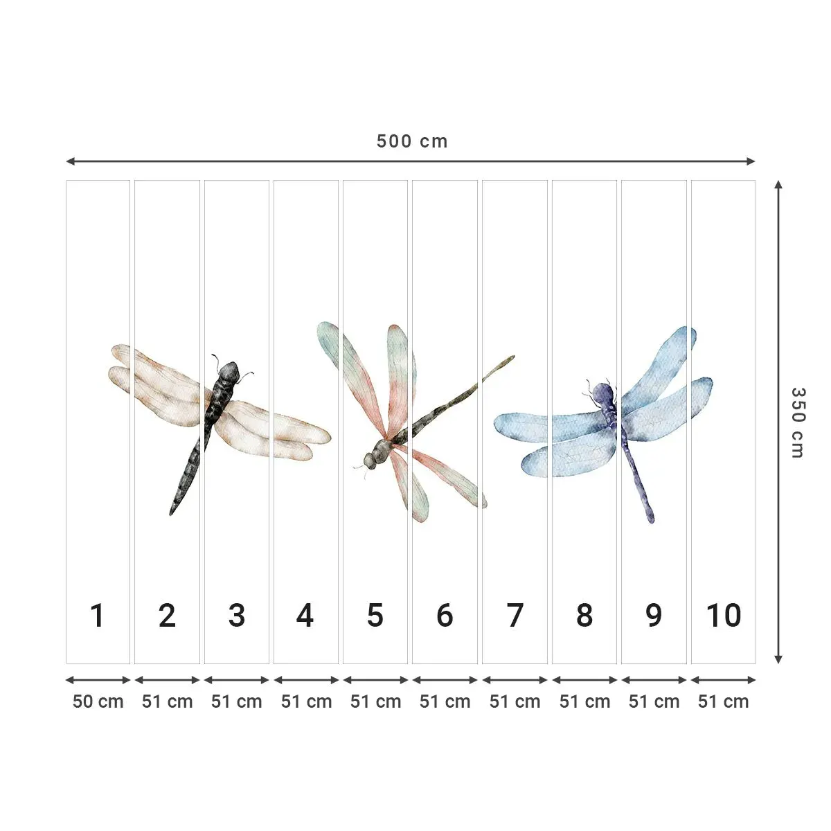 Papel de Parede Autocolante Deluxe Sticker - Libélulas sem peso - Insetos, Minimalista, Pesado - 500x350 cm