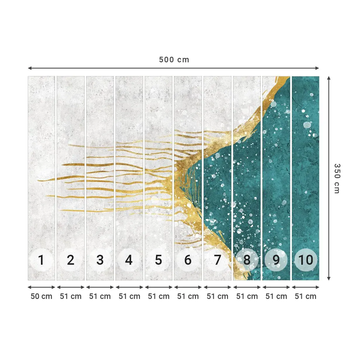 Fototapet Selvklæbende Deluxe Sticker - Gyldent tidevand - Minimalisme, Art Deco, Stykke - 500x350 cm