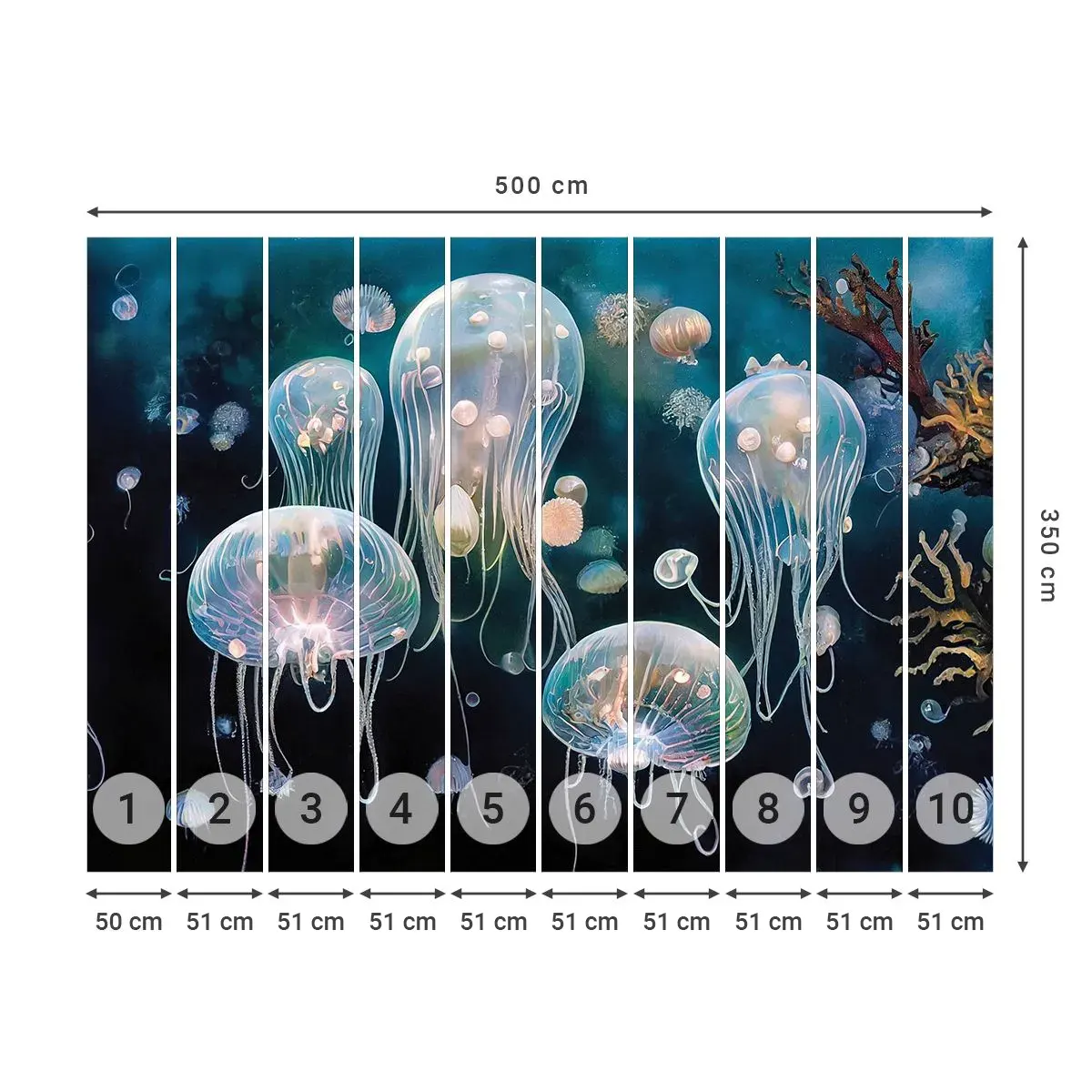 Tapet Autoadeziv Deluxe Sticker - Balul subacvatic - meduze, Animale, Adâncimi - 500x350 cm